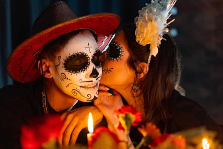 man and woman with scary makeup